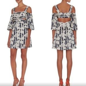 Alexis Floral Stripe Cut Out Dress Blue & White M